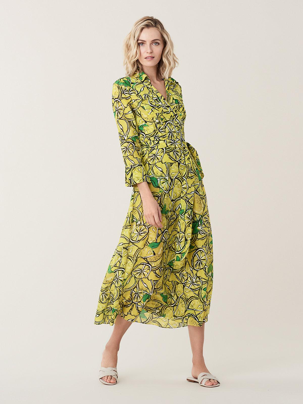 Diane von Furstenberg Lemon Print Cotton Blend Wrap Dress in Green - Lyst