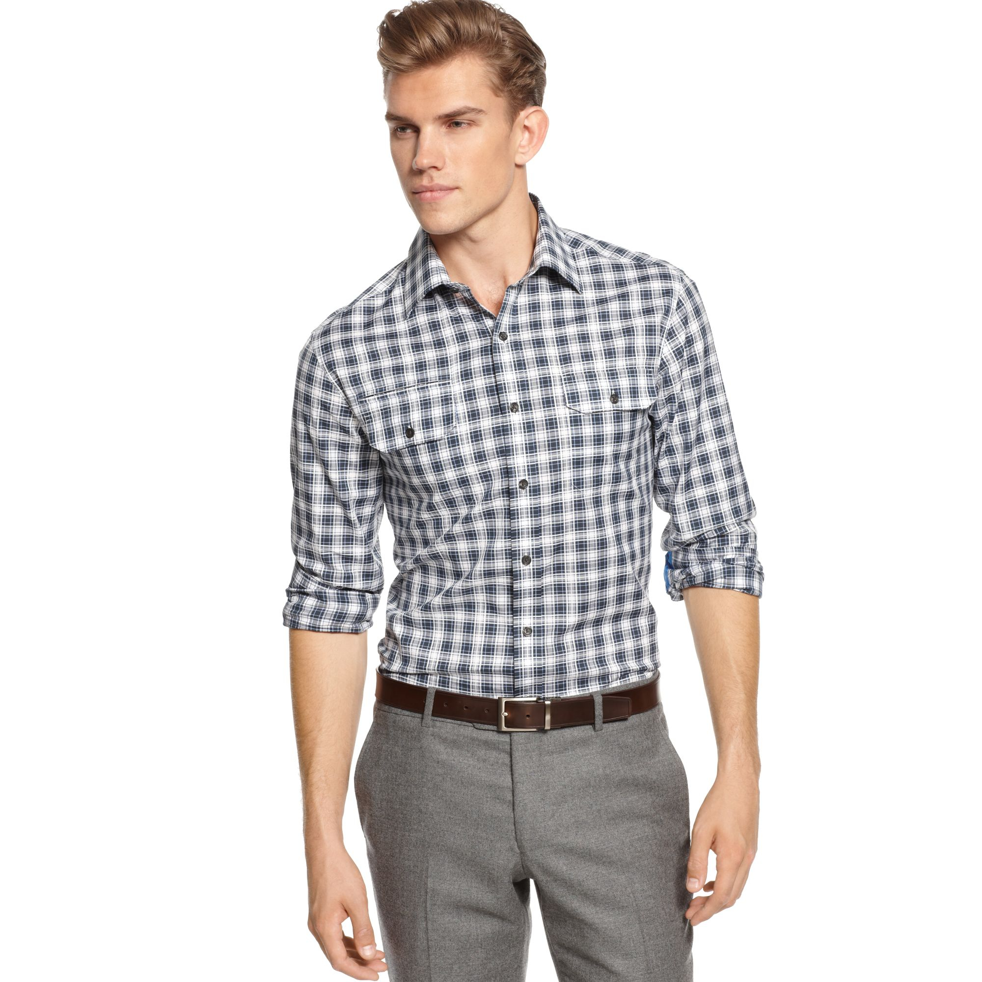 Download Lyst - Vince Camuto Longsleeve Plaid Dress Shirt in Blue ...