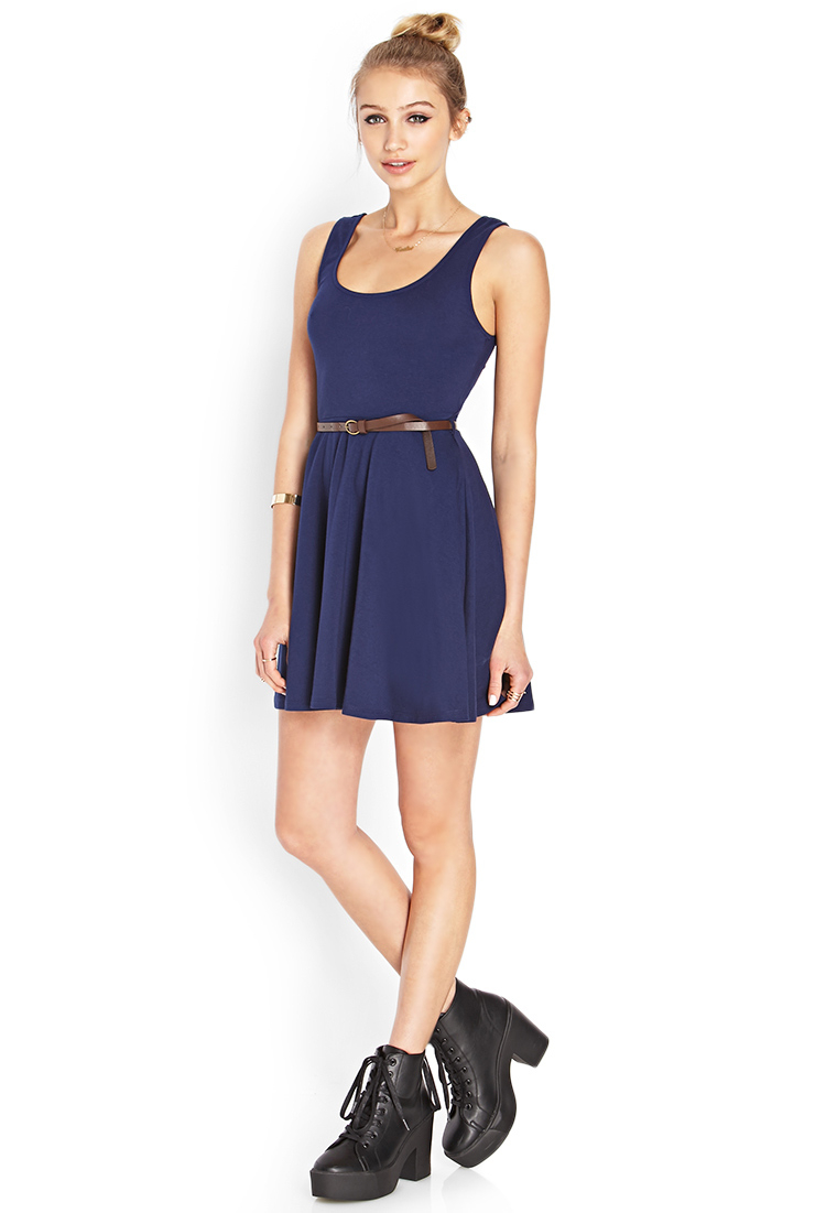 Lyst Forever 21 Dancing Darling Skater Dress In Blue