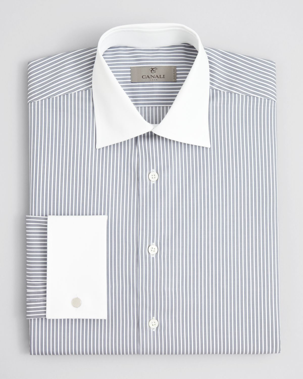 Canali Outline Stripe White  Collar  Dress  Shirt  Regular Fit 