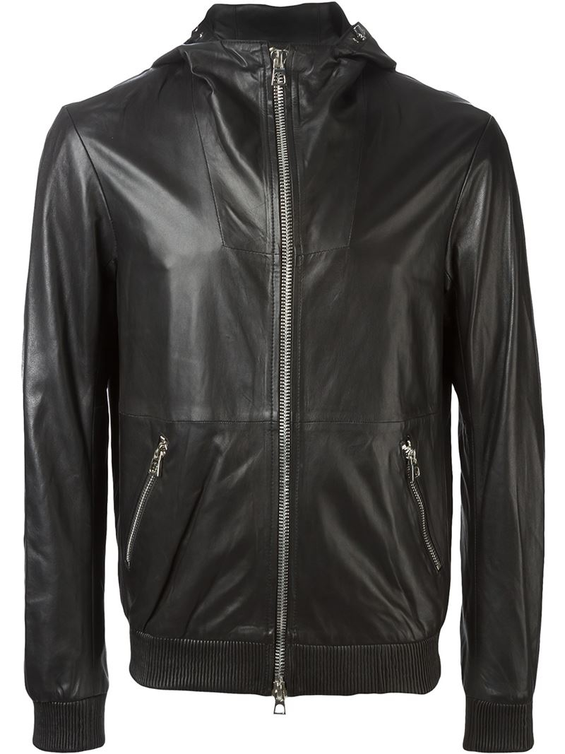 Lyst - Emporio Armani Hooded Leather Jacket in Black for Men