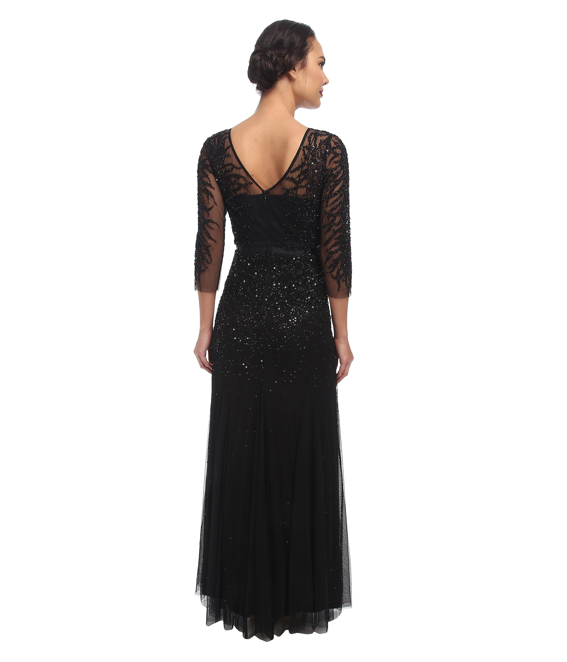 adrianna papell long sleeve beaded gown