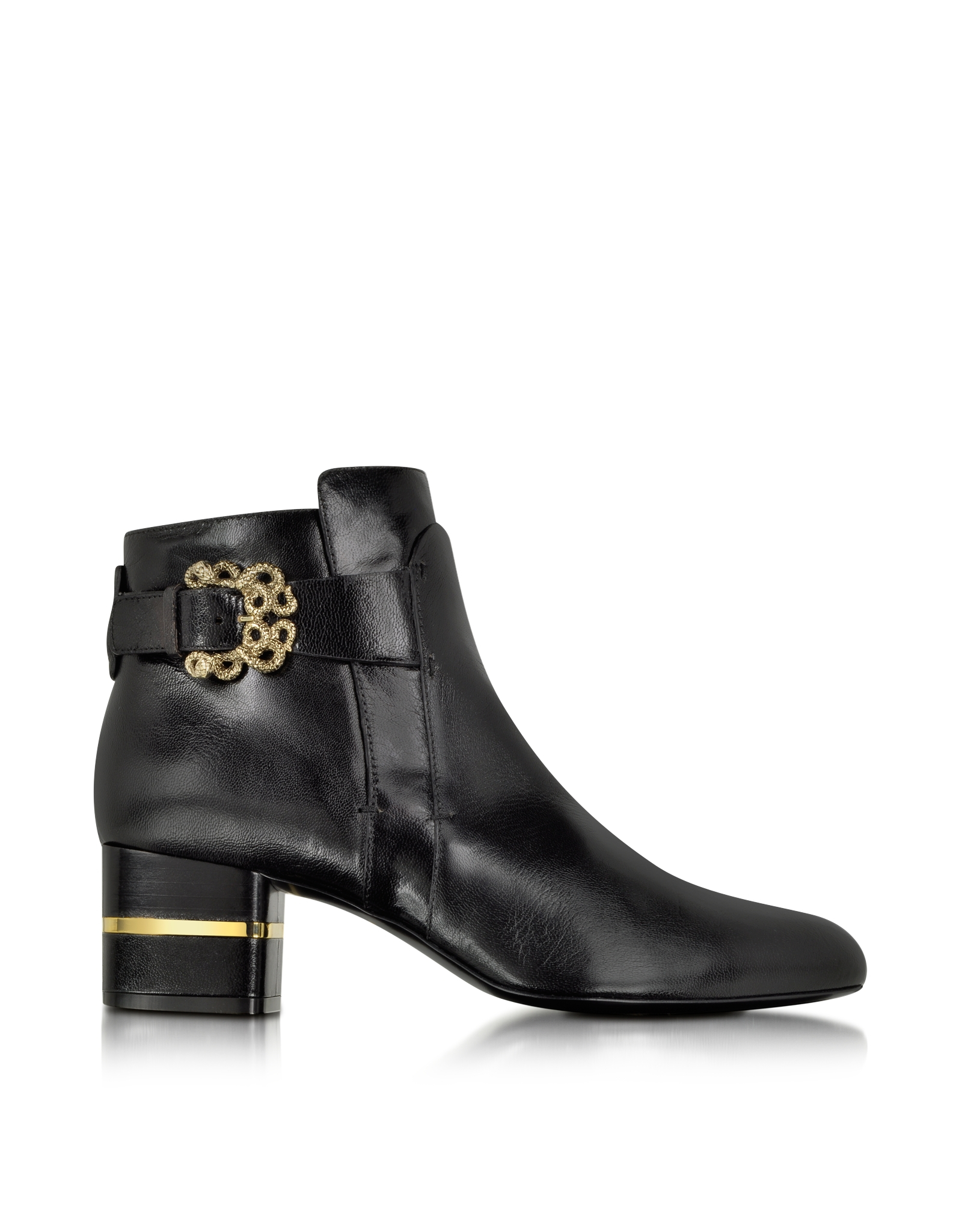 roberto cavalli side buckle leather boots