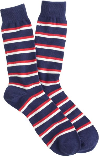 J.crew Twotone Stripe Socks in Blue for Men (navy red white) | Lyst