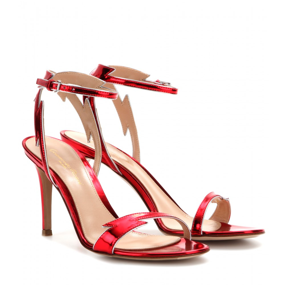 Lyst - Gianvito Rossi Sparkle Metallic-Leather Sandals in Red