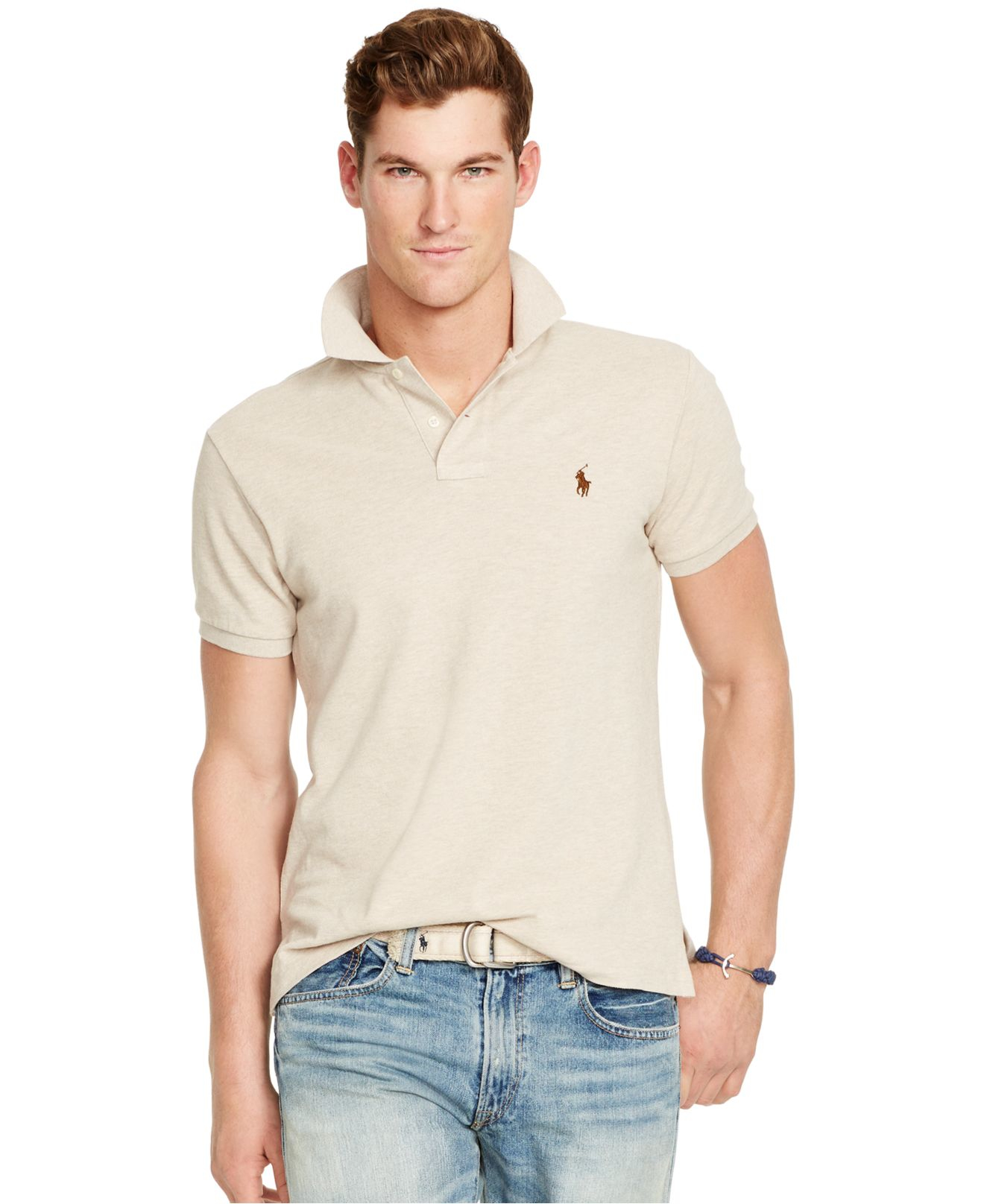 Polo Ralph Lauren Classic-fit Mesh Polo Shirt in Beige for Men (Heather ...
