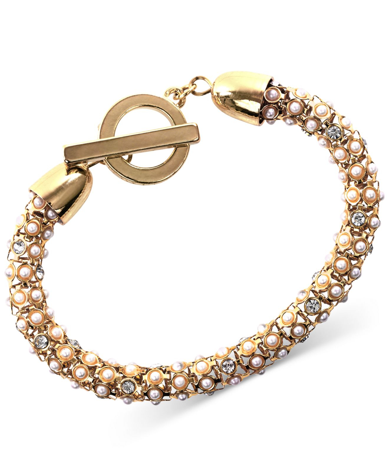 Lyst - Anne Klein Gold Tone And Pearl Tubular Bracelet in Metallic
