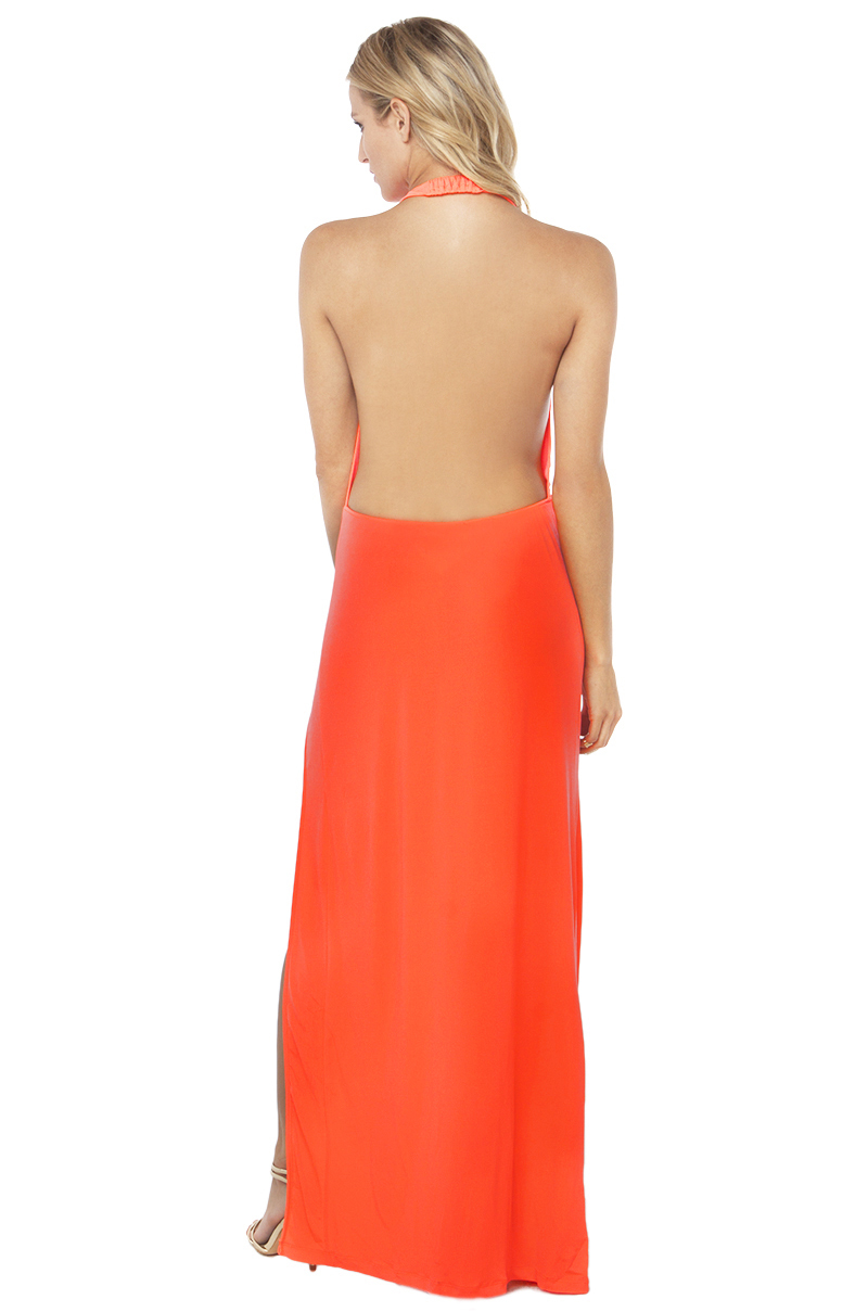 Lyst Akira Side Slit Backless Halter Maxi Dress In Neon Pink In Pink