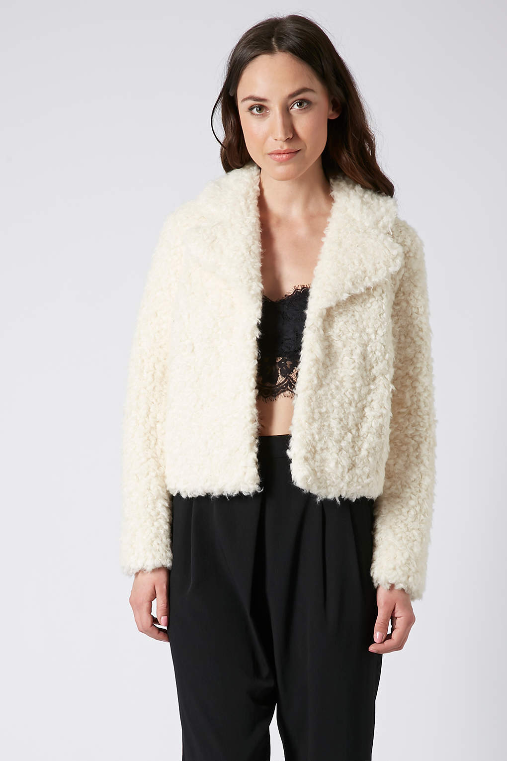 Teddy Fur Pea Coat Black Tradingbasis Top Tall Teddy Fur Pea Coat In Black Lyst