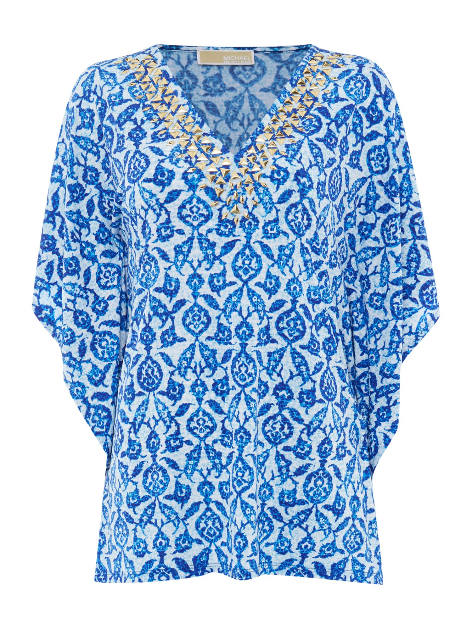 Michael kors Short Sleeve Kaftan Top in Blue | Lyst