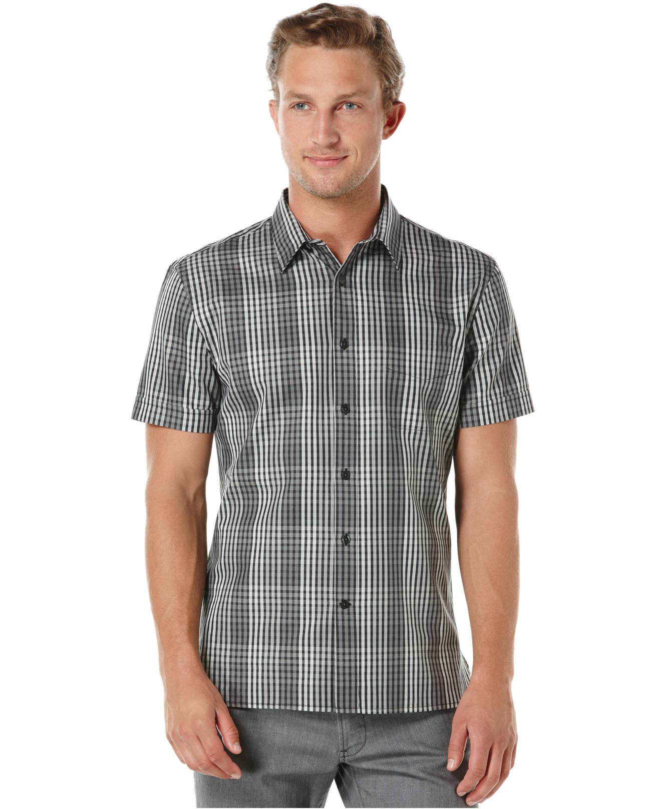 Perry Ellis Plaid Shirt In Gray For Men Lyst 0120