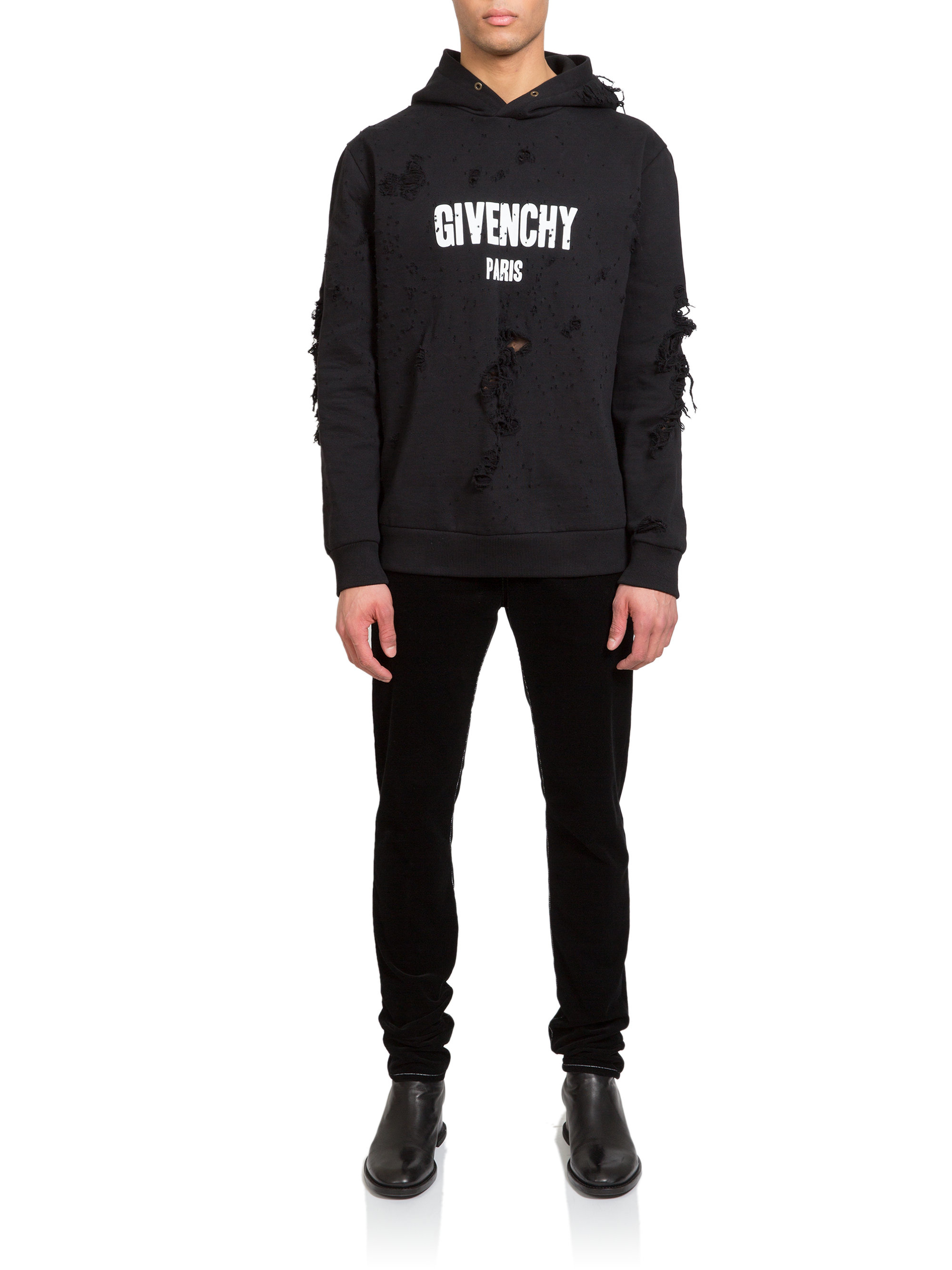 Lyst - Givenchy Logo Hole Hooded Sweatshirt in Black for Men