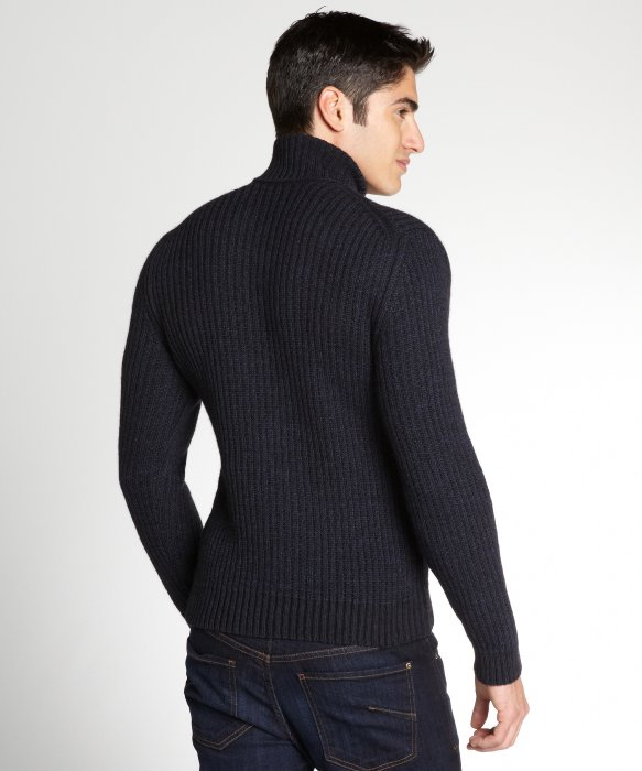 Lyst - Gucci Navy Wool Blend Ribbed Turtleneck Sweater in Blue for Men