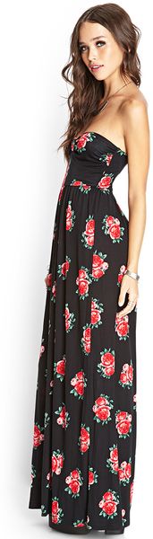 Forever 21 Rose Print Maxi Dress in Pink (Blackred)