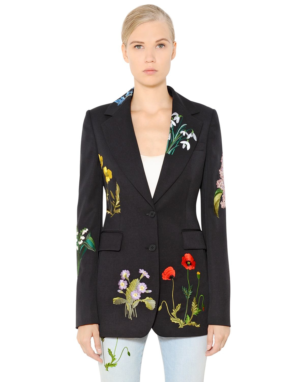 Lyst - Stella Mccartney Floral Embroidered Wool Tuxedo Jacket in Black