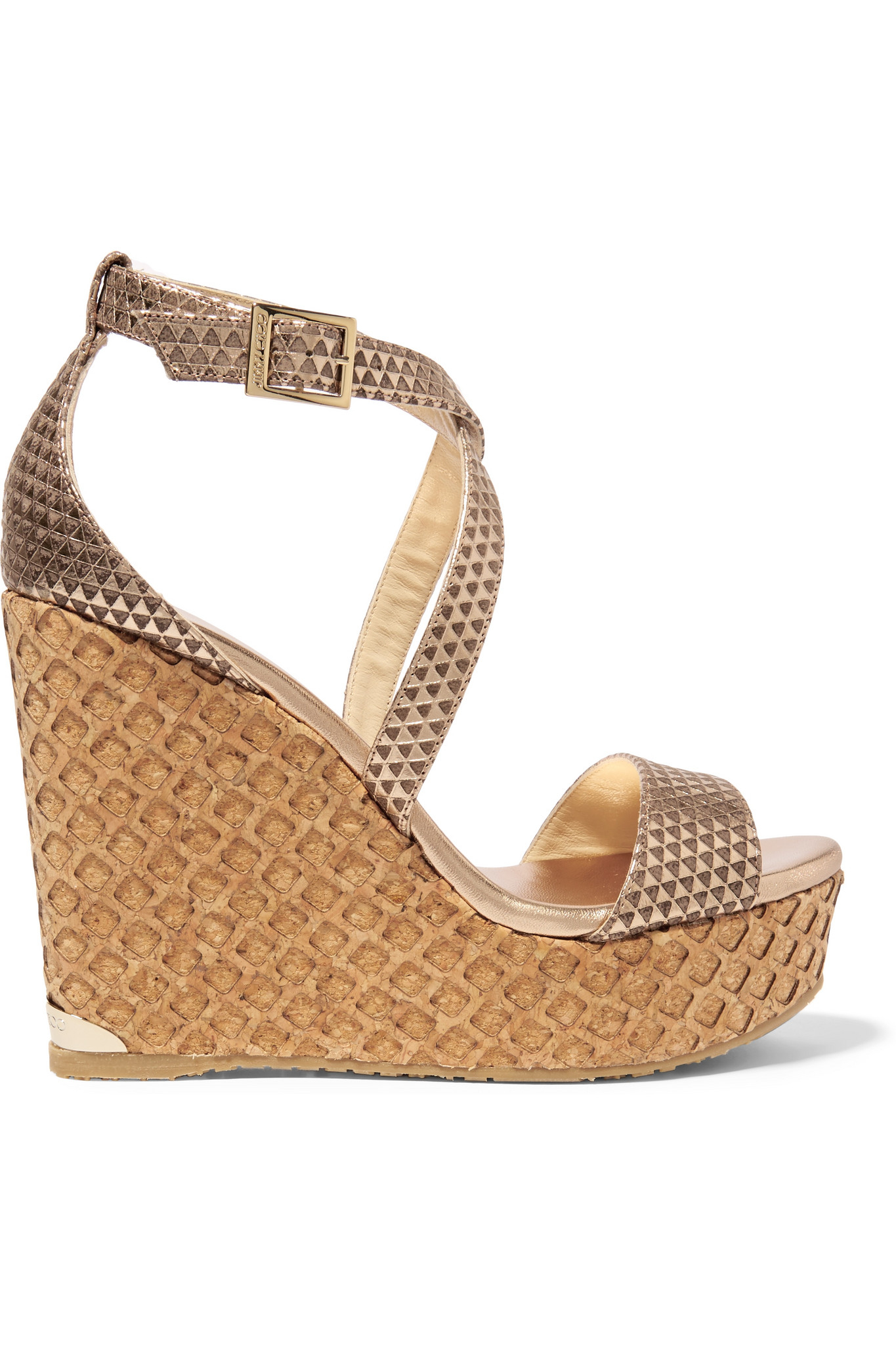 Lyst Jimmy Choo Portia Embossed Leather Wedge Sandals in Metallic