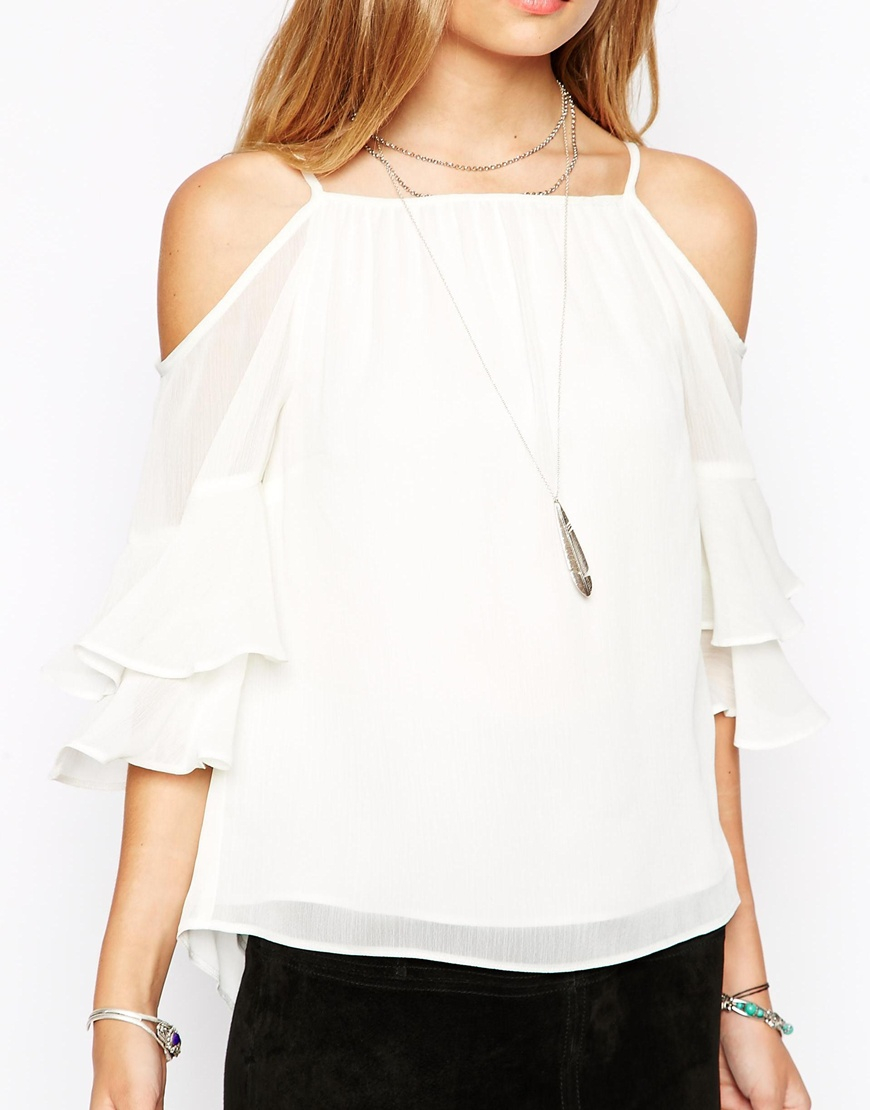 Asos Cold Shoulder Folk Top in White Lyst
