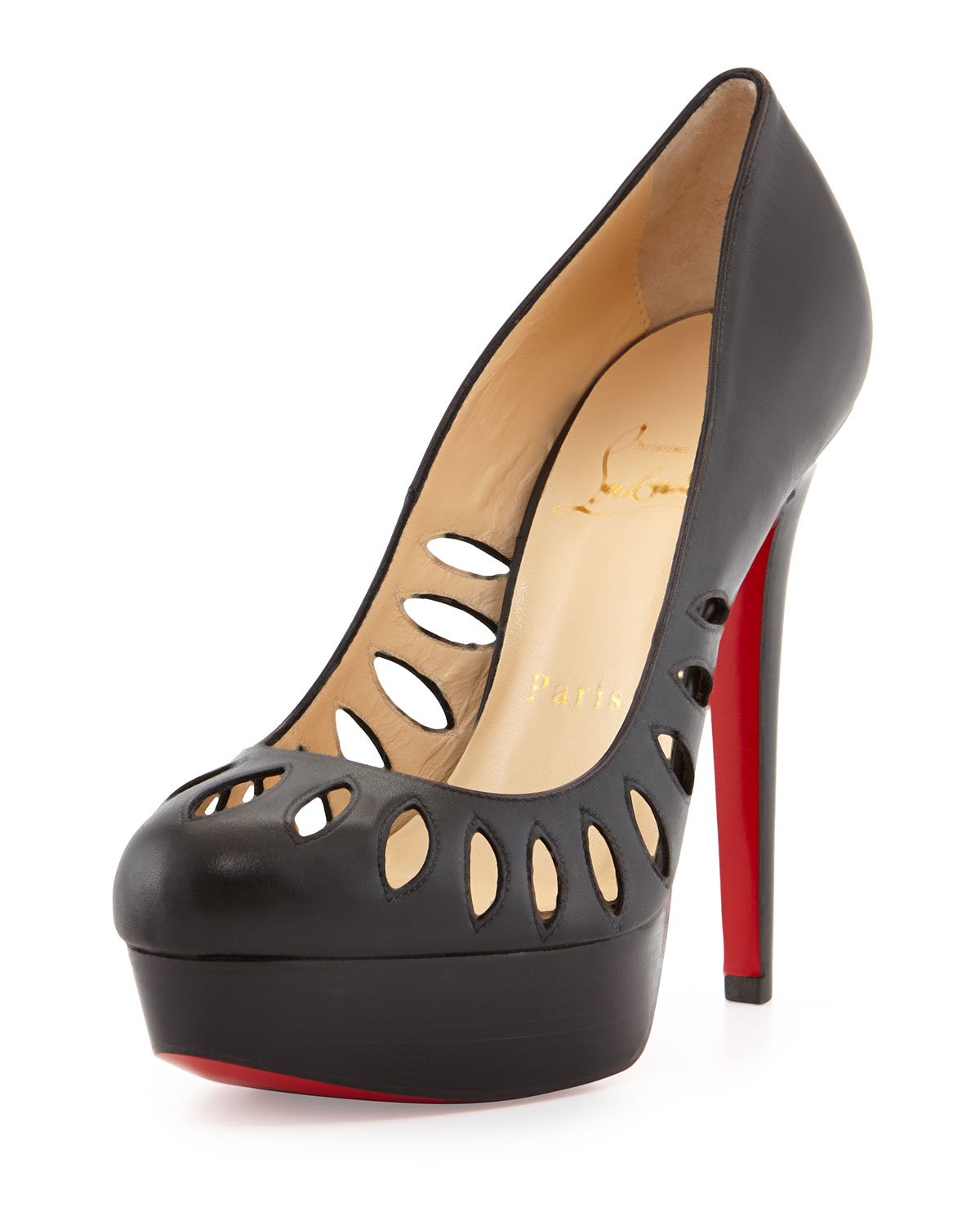 christian louboutin studded sneakers - christian louboutin peep-toe pumps Black suede mesh cutouts ...