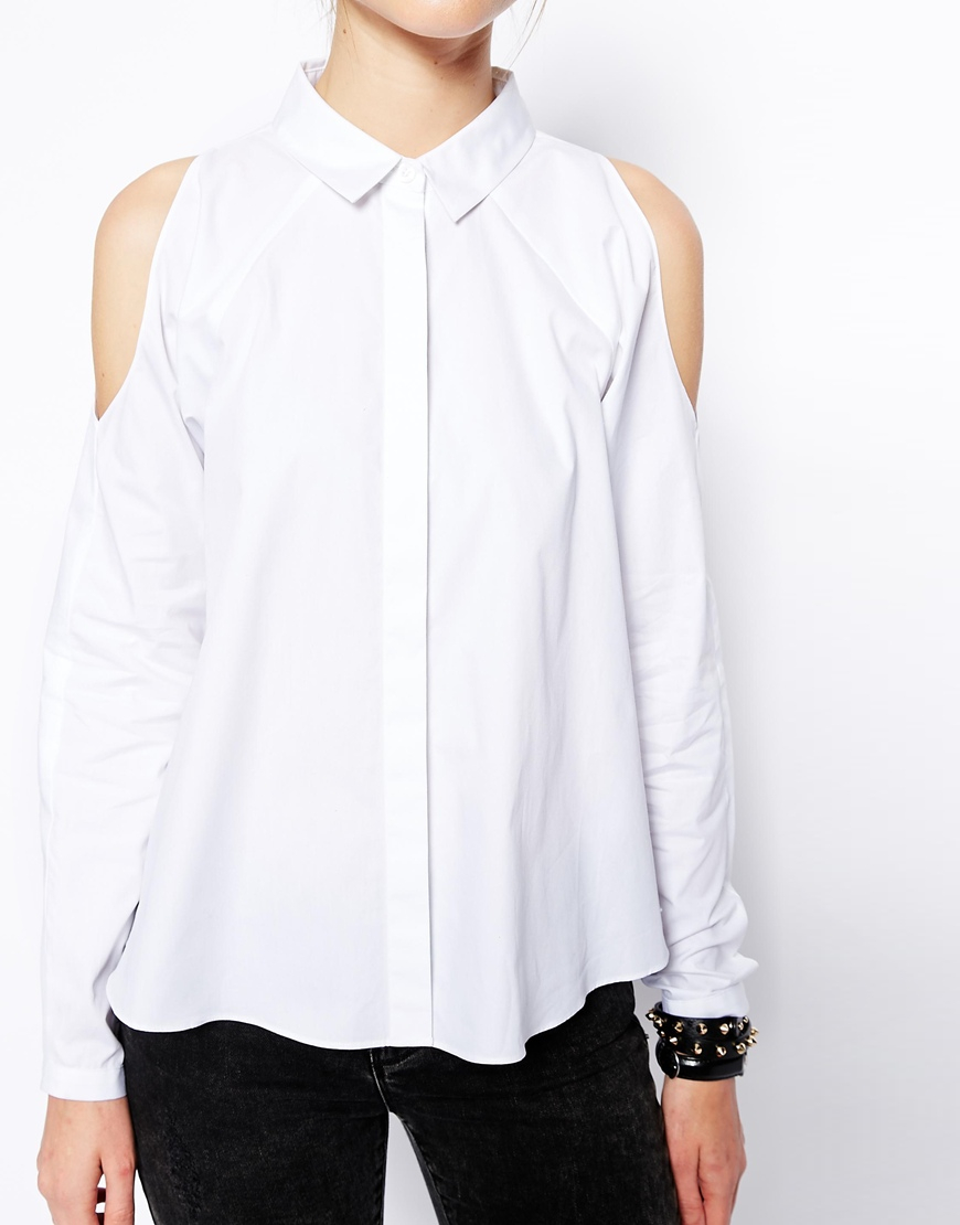 Asos Cold Shoulder Long Sleeved Shirt in White | Lyst