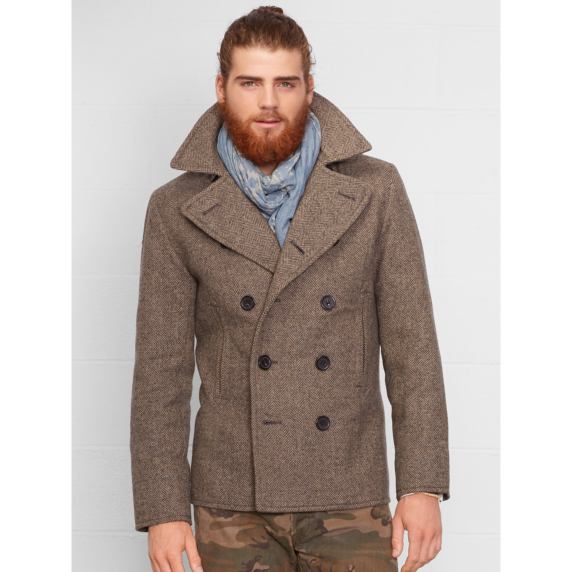 Denim & Supply Ralph Lauren Herringbone Pea Coat in Brown for Men - Lyst