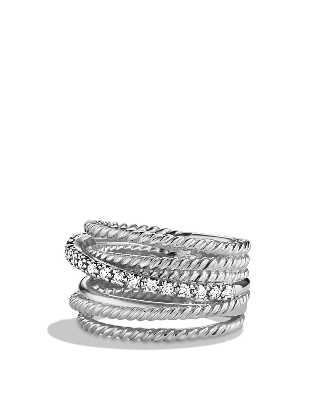 David yurman Crossover Wide Ring With Diamonds in Silver | Lyst