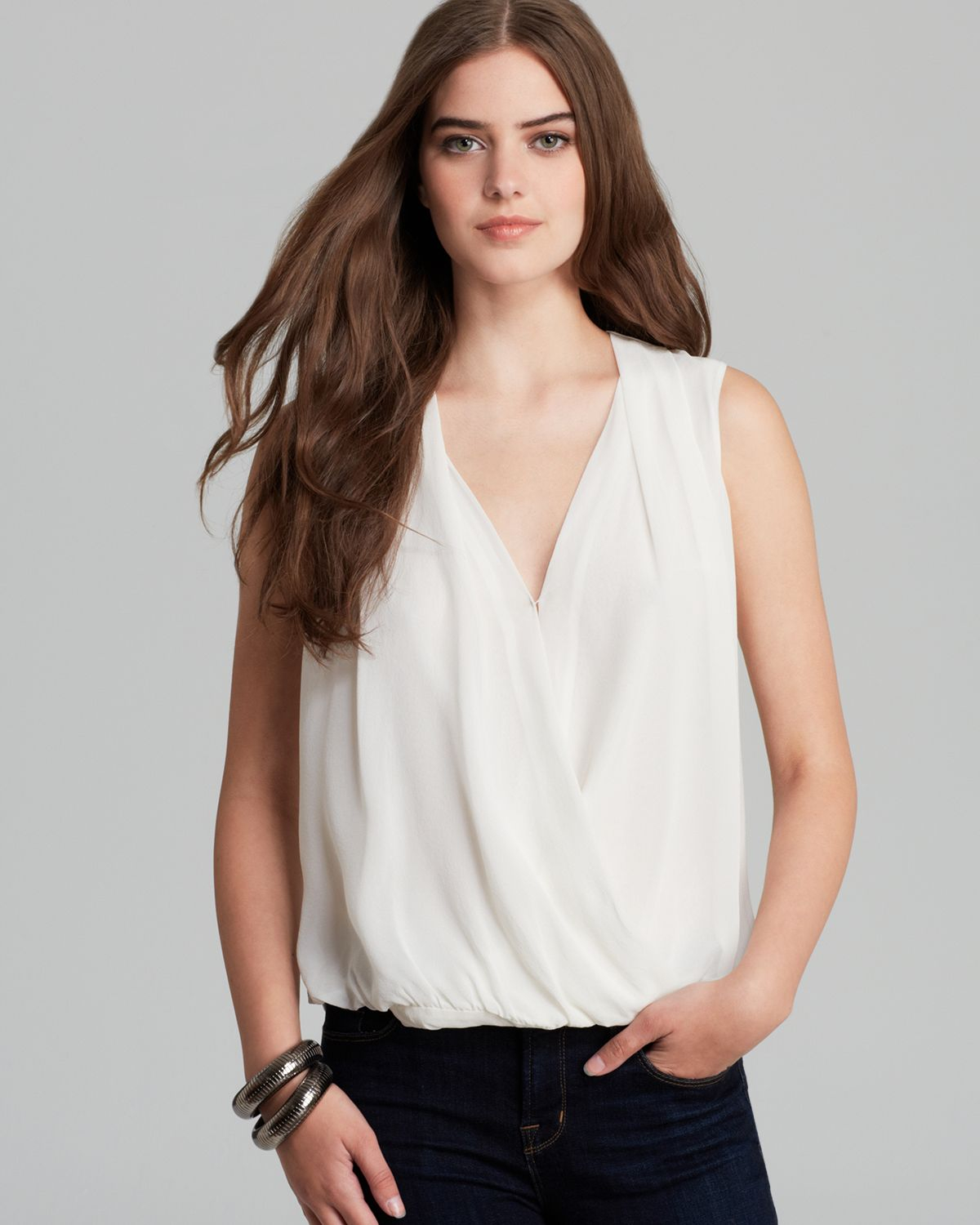 Rachel Zoe Quincy Surplice High Low Blouse in White | Lyst