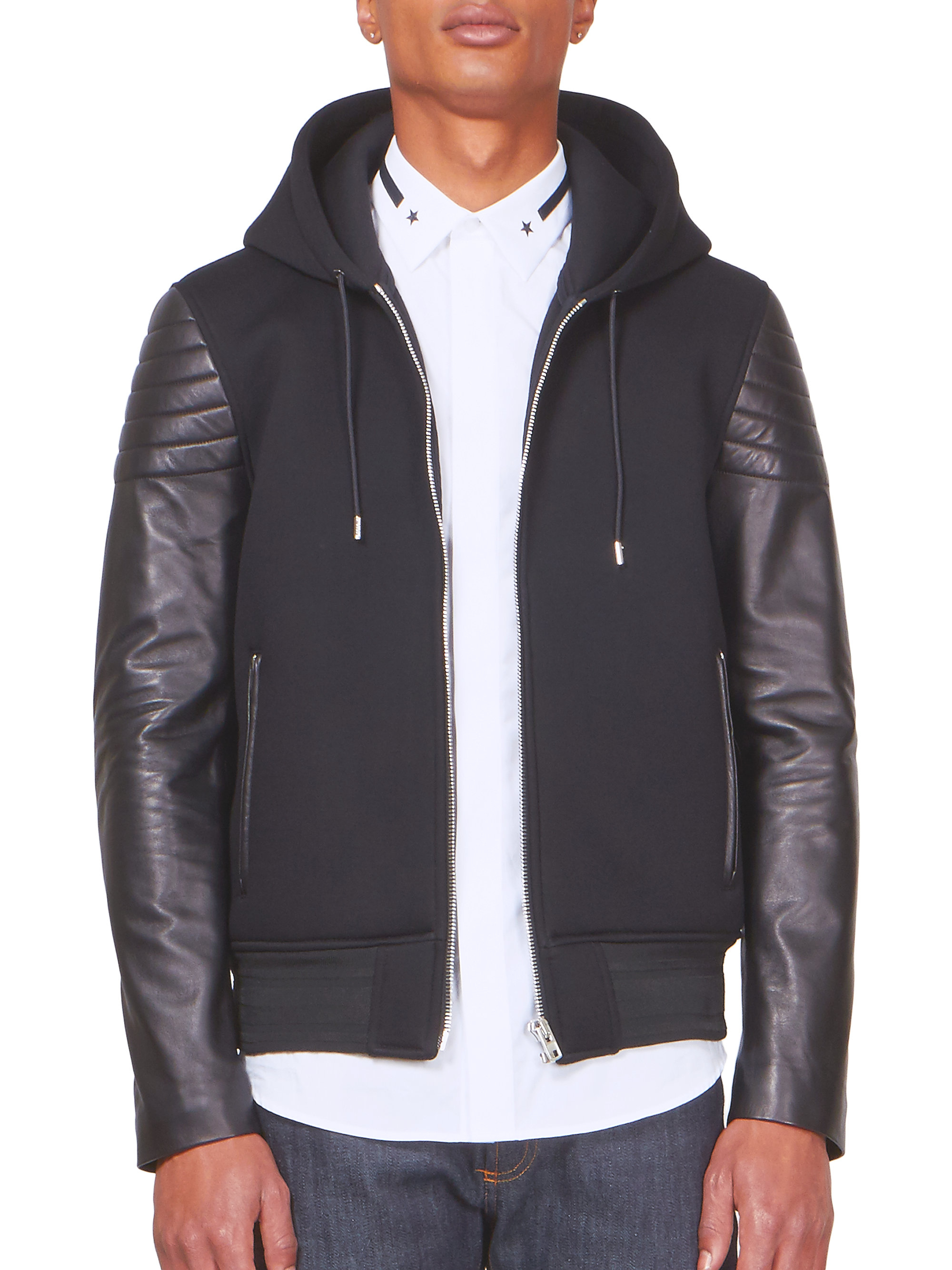 Lyst Givenchy Multia Leather Jacket Hoo In Black For Men Gallery
