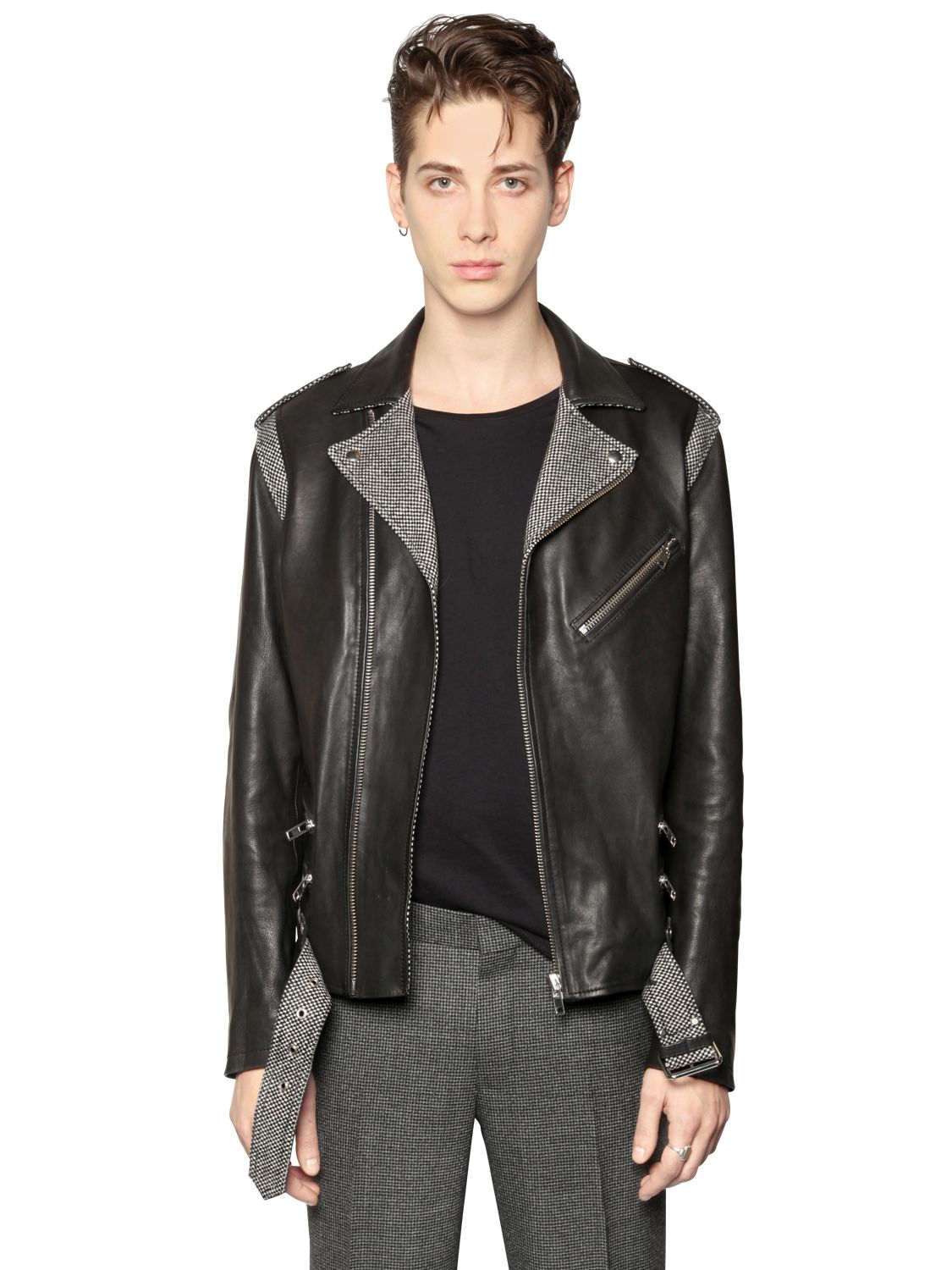 Lyst - The Kooples Checkered Wool & Leather Moto Jacket in Black for Men