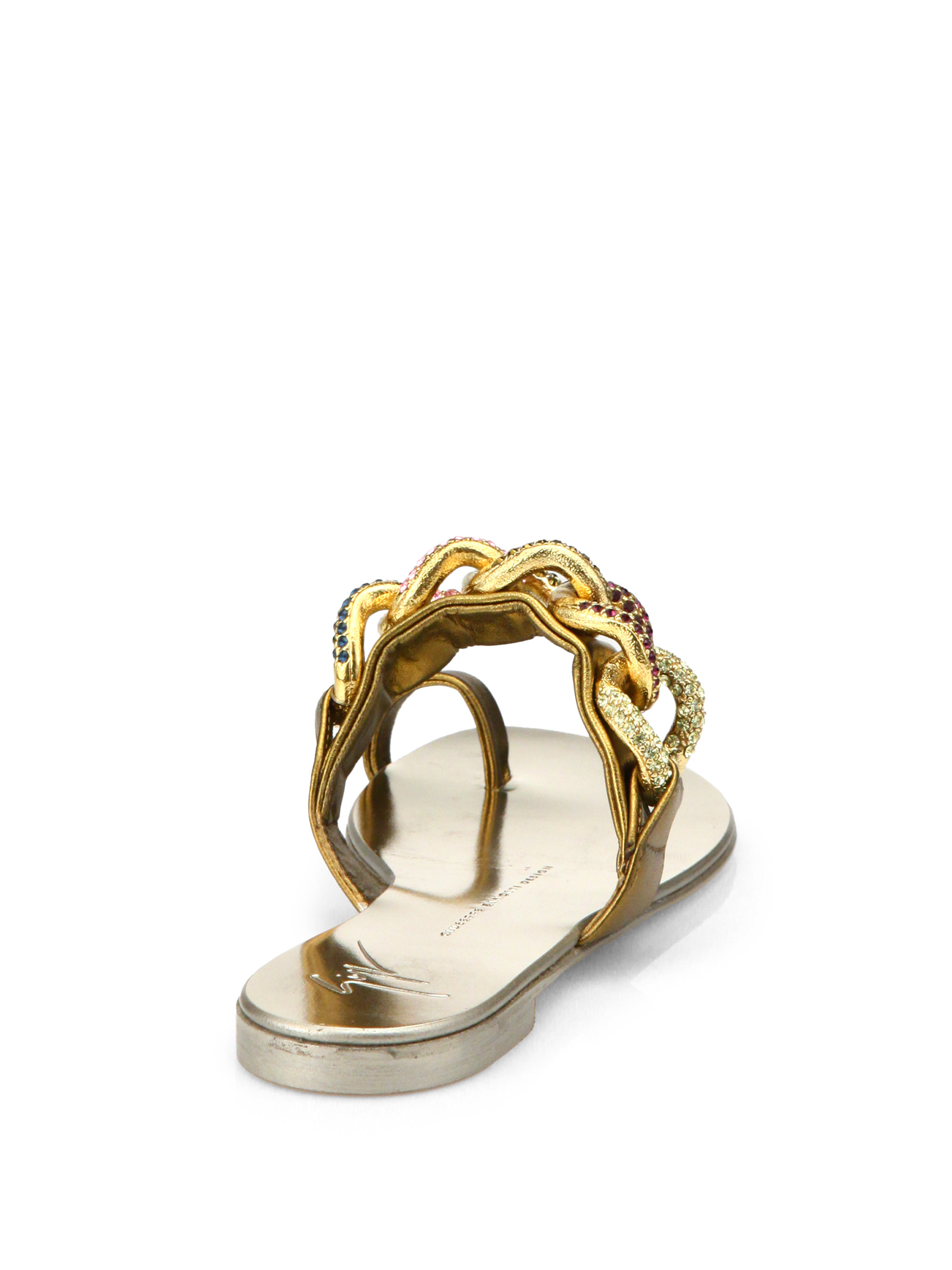 Lyst - Giuseppe Zanotti Jeweled Chain Leather Toe Ring Sandals in Metallic