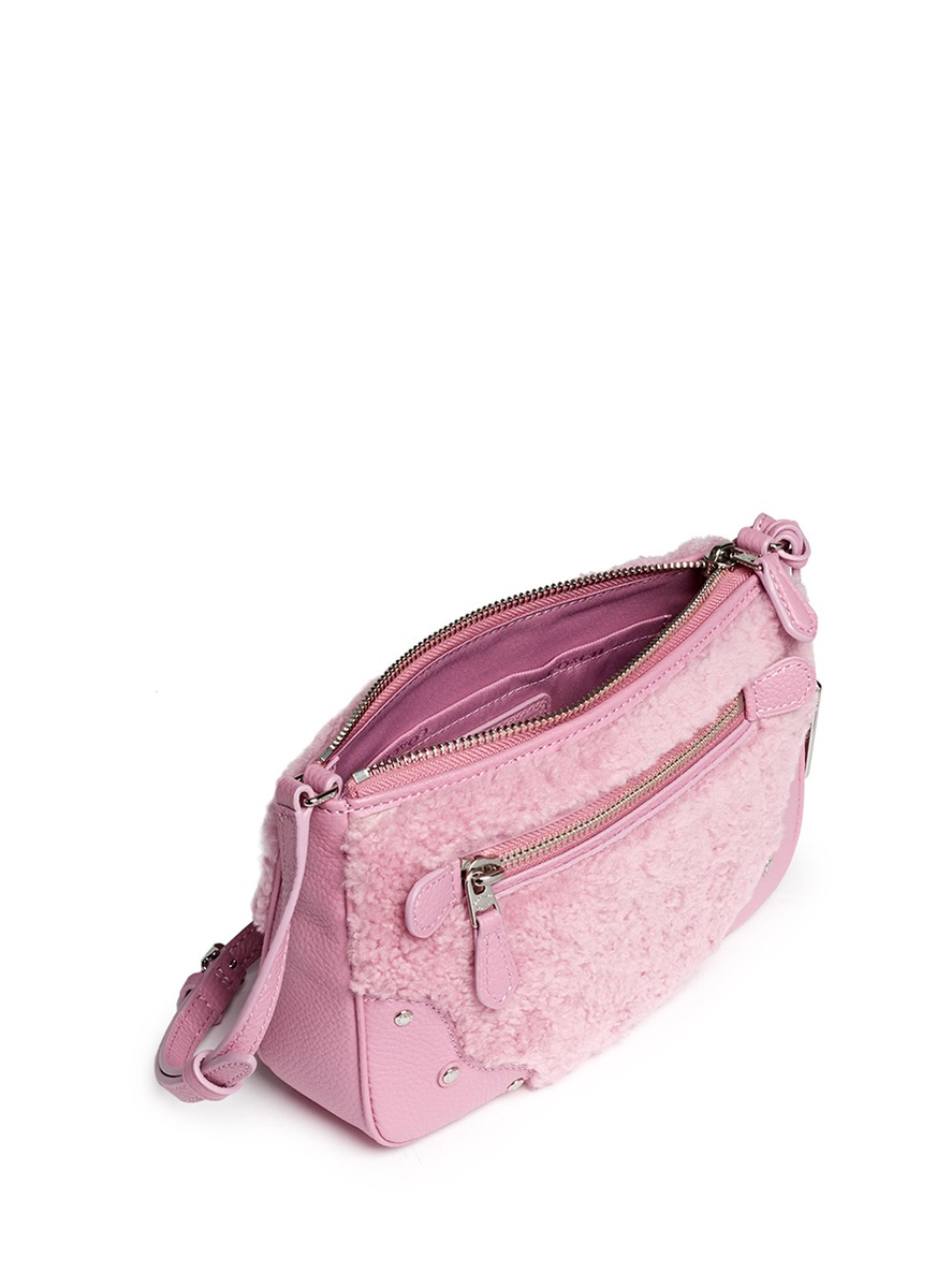 Coach &#39;small Rhyder&#39; Shearling Panel Leather Crossbody Bag in Pink | Lyst