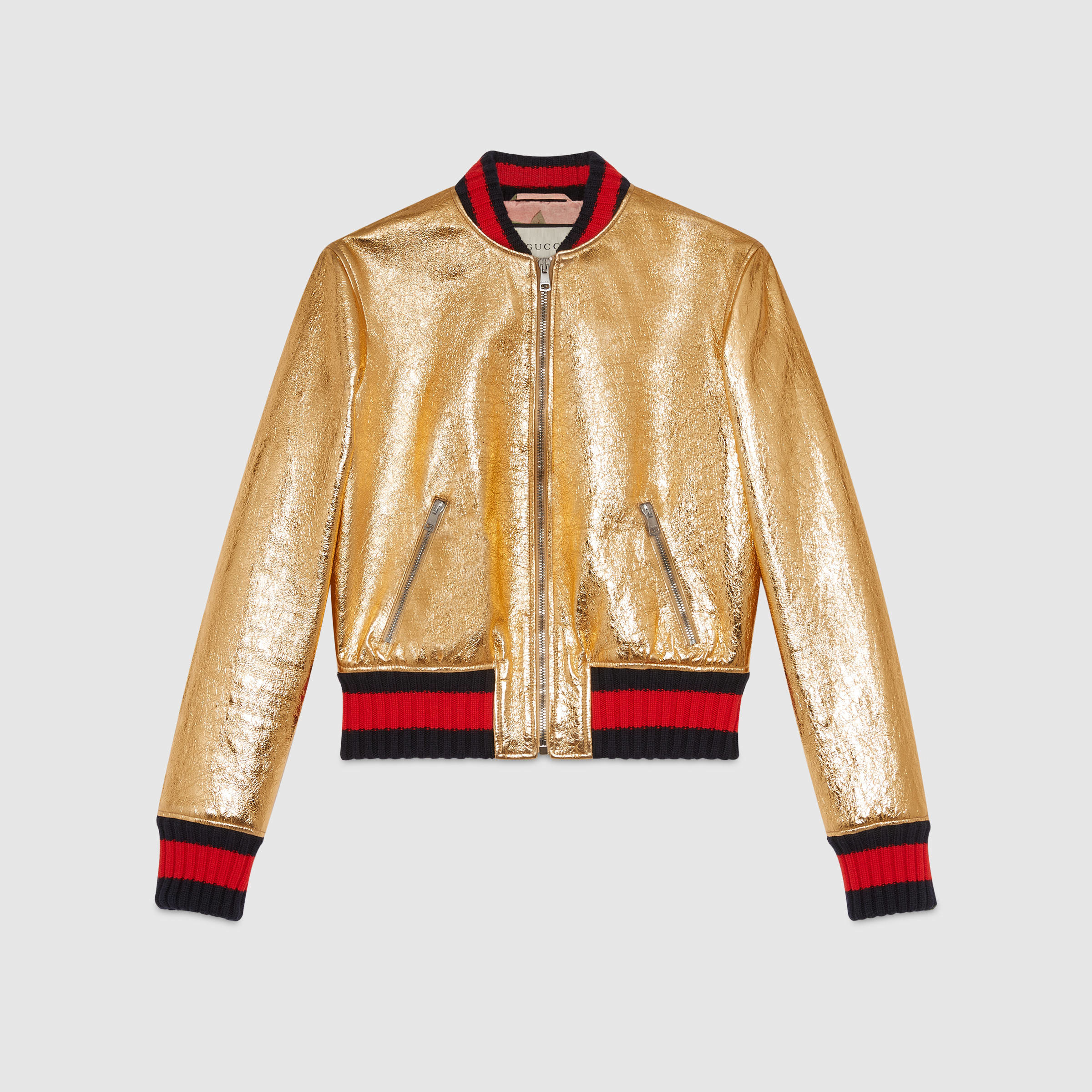 Gucci Metallic Leather Bomber Jacket in Metallic | Lyst