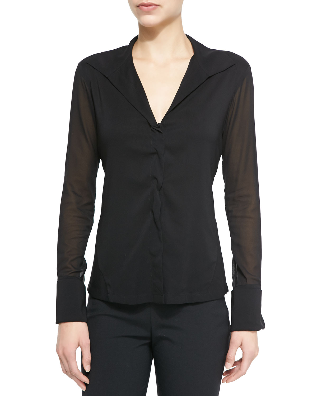 48 Black Sheer Shirt Dress Long Sleeve PNG