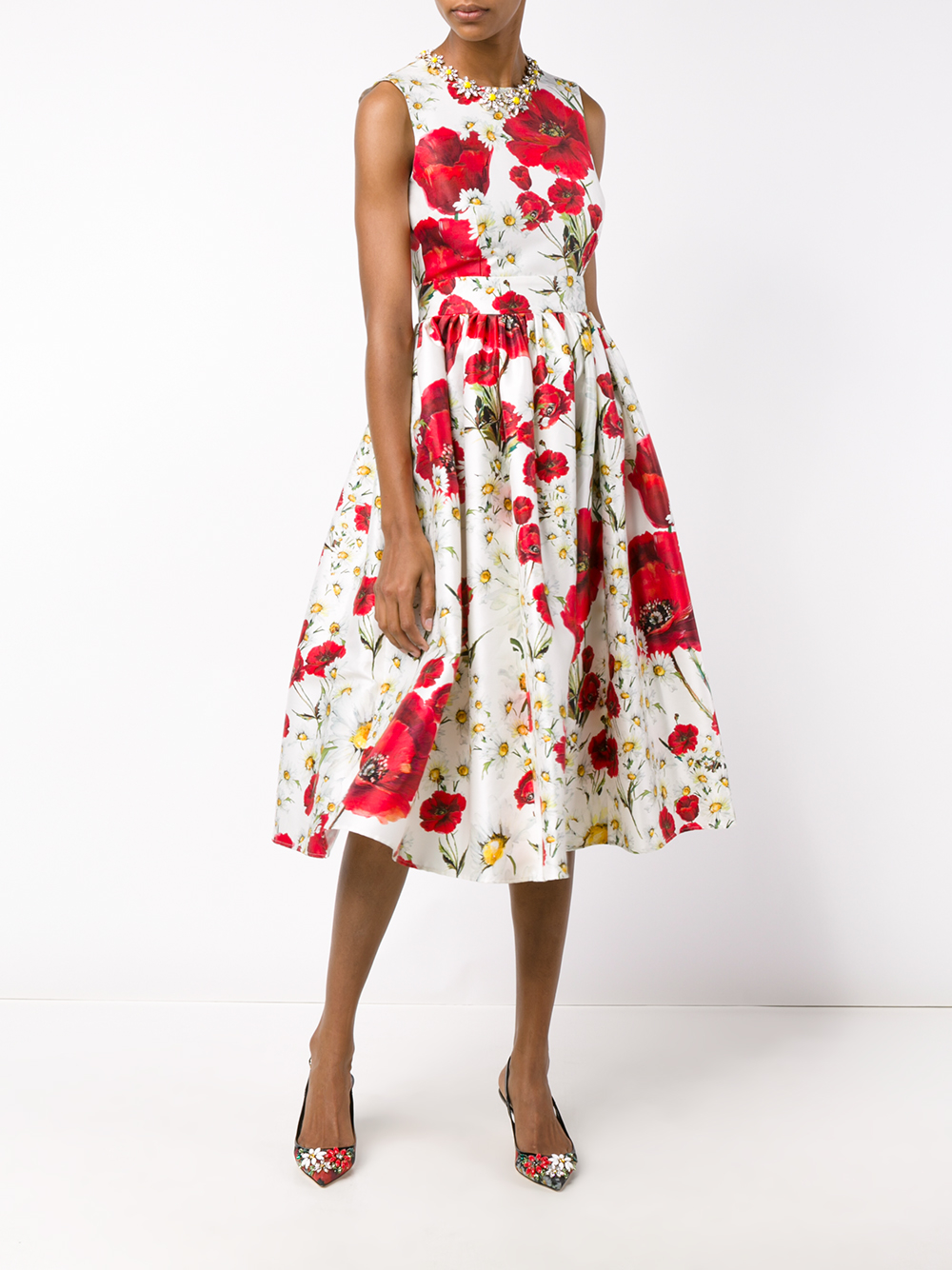 Lyst Dolce Gabbana Sleeveless Fl Print Cotton Silk Dress In Red Gallery