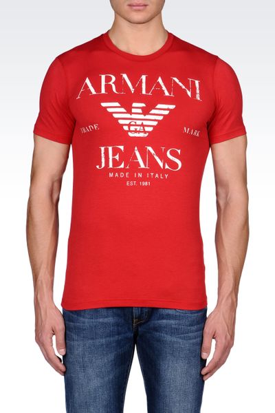 Armani Jeans Print Tshirt in Red for Men | Lyst