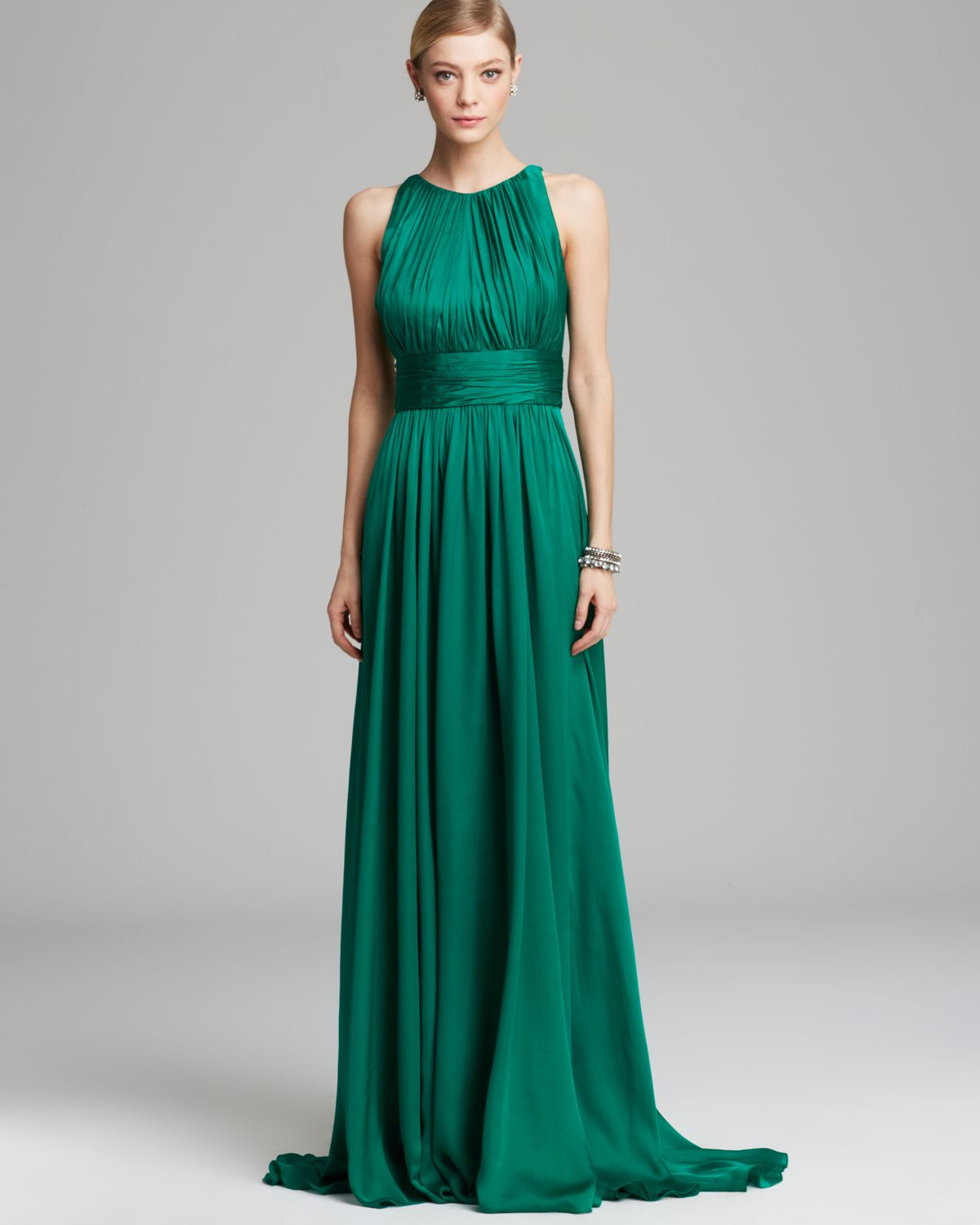 Lyst - Badgley Mischka Gown - Sleeveless Draped Satin in Green1200 x 1500