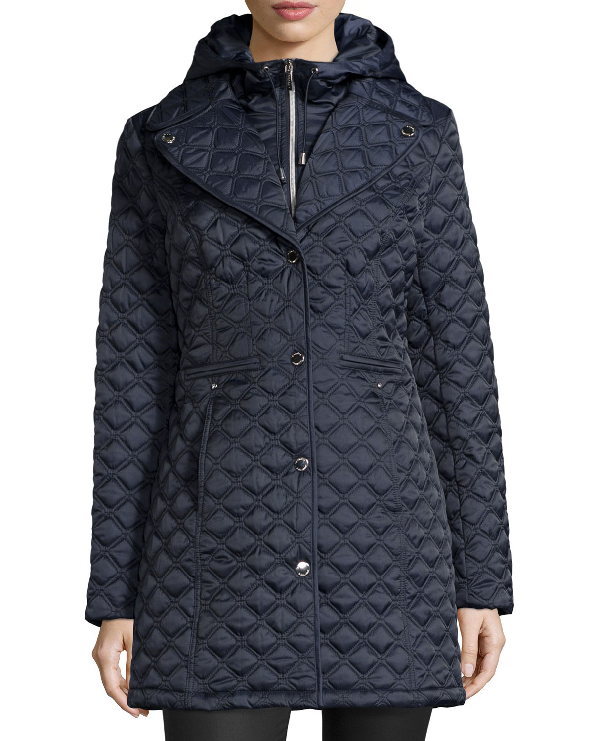 Lyst - Laundry by shelli segal Hooded Bib Quilted Coat in Blue