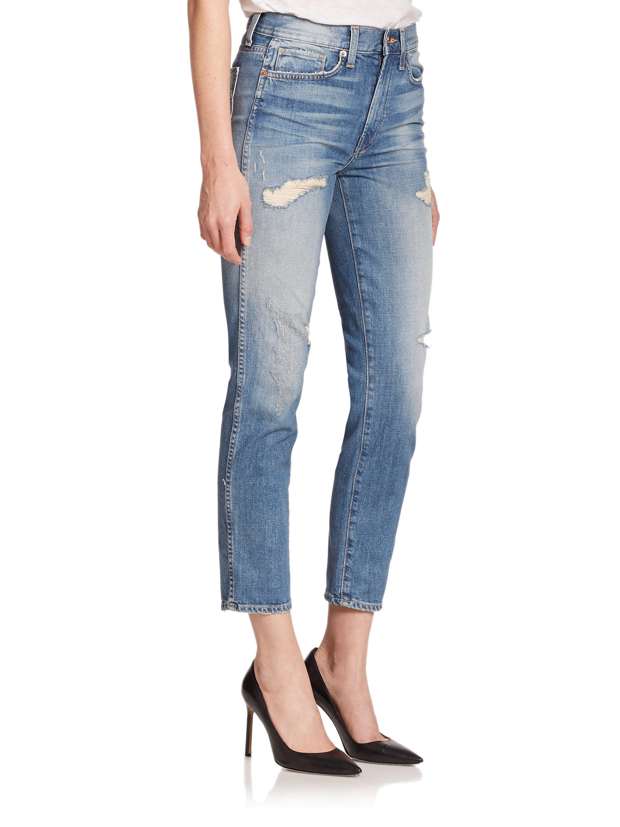 Genetic denim Birkin High-rise Distressed Cropped Straight-leg Jeans in ...