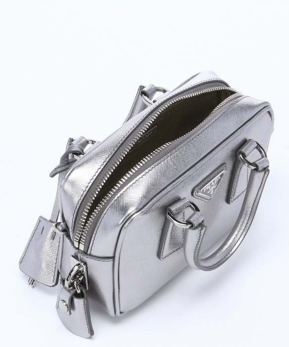 Prada Silver Saffiano Leather Mini Convertible Top Handle Bag in ...  