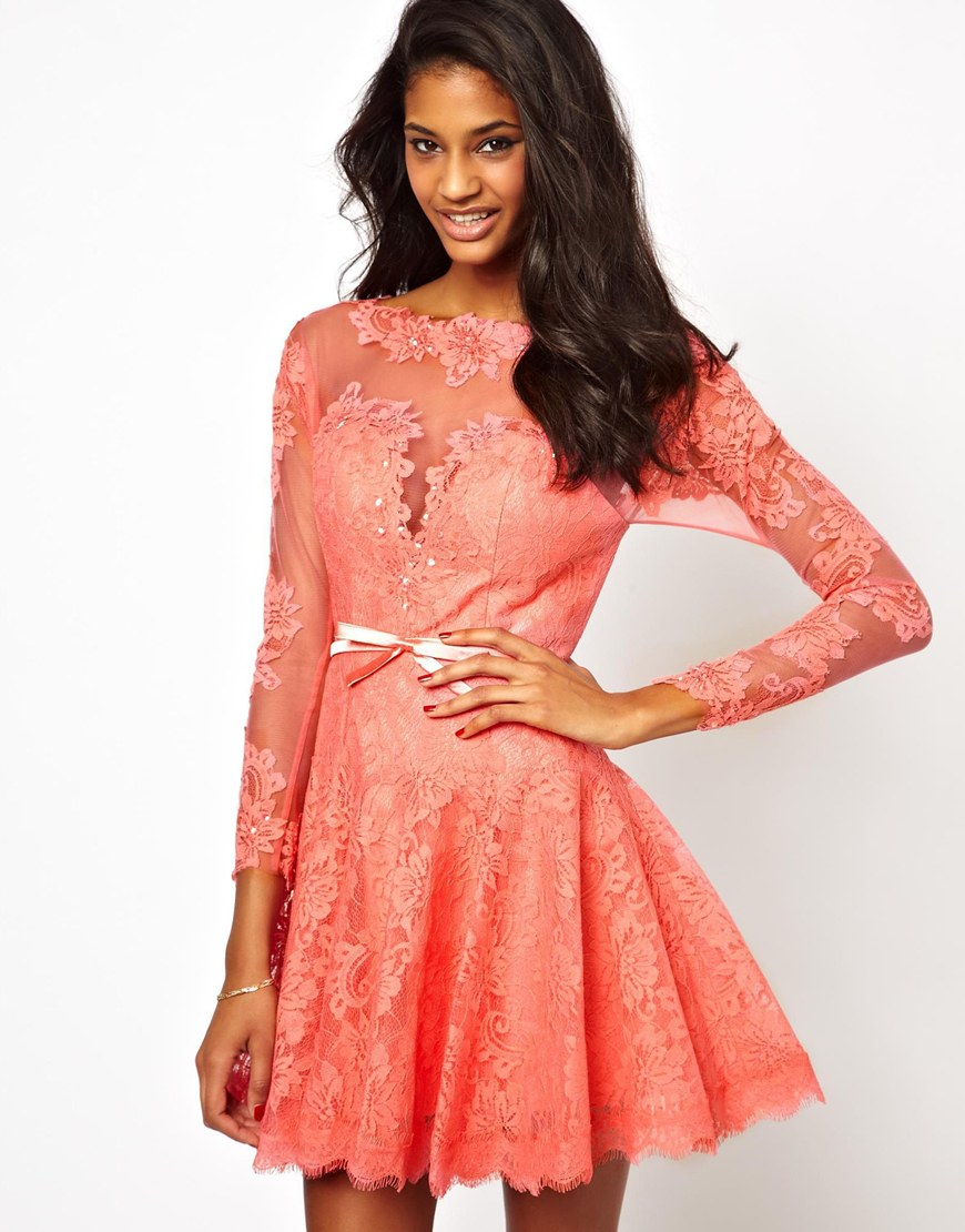 Forever Unique Lace Prom Dress in Orange (Coral) | Lyst