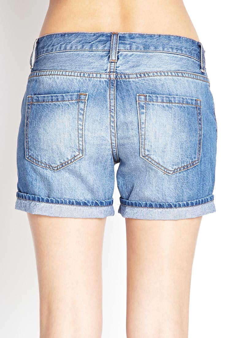 Lyst Forever 21 Cuffed Denim Bermuda Shorts in Blue