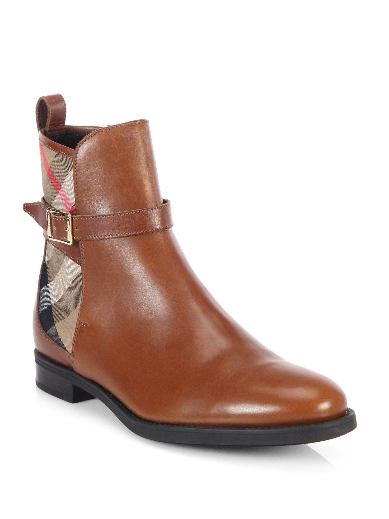 vintage check and leather ankle boots