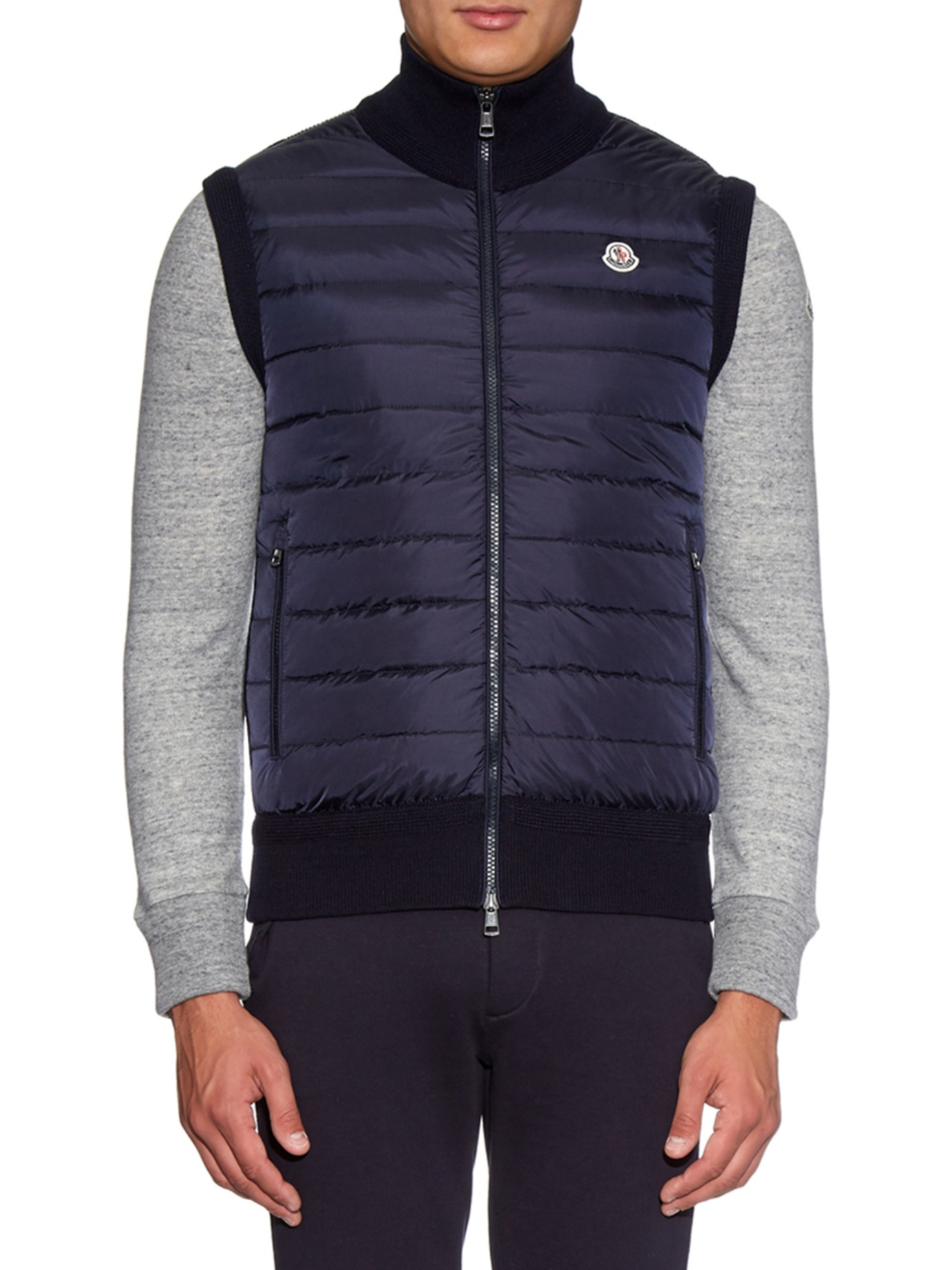 Moncler Maglione Down-front Knit Gilet in Blue for Men | Lyst
