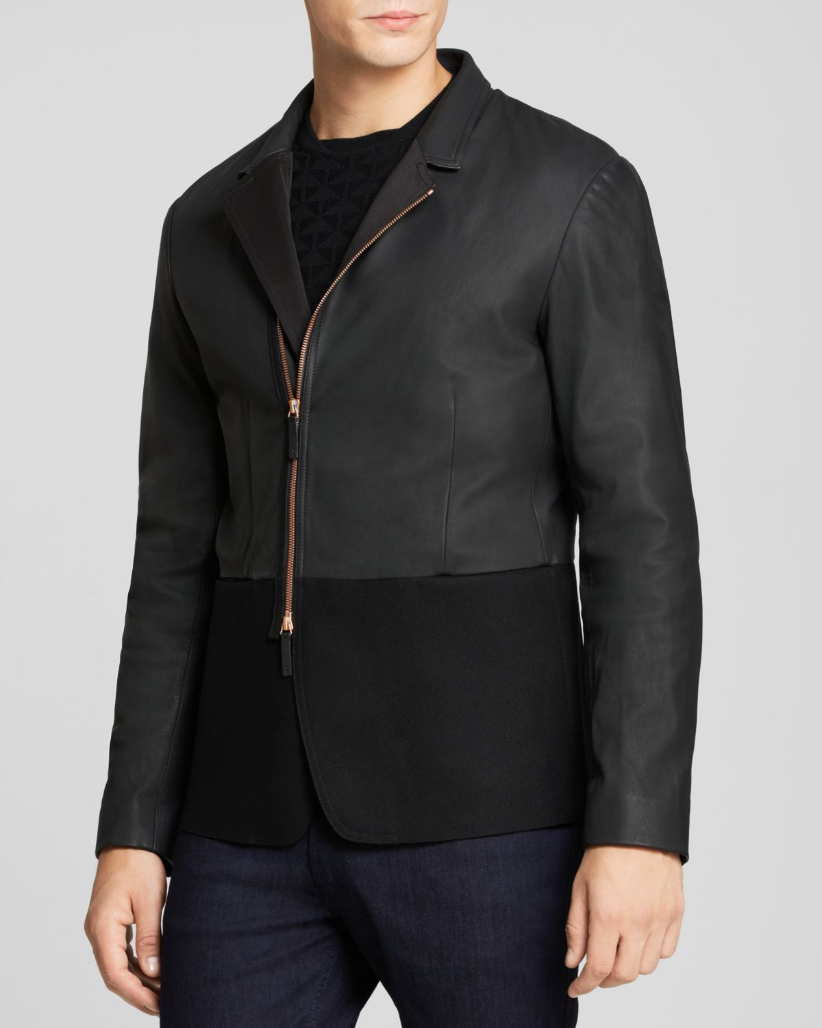 Lyst Armani Leather And Wool Jacket In Black For Men Gallery