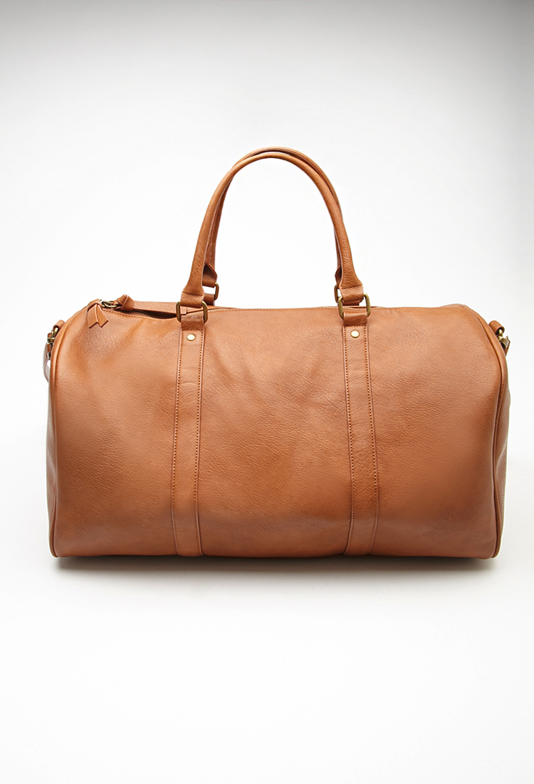 Lyst Forever 21 Faux Leather Duffle Bag In Brown Gallery