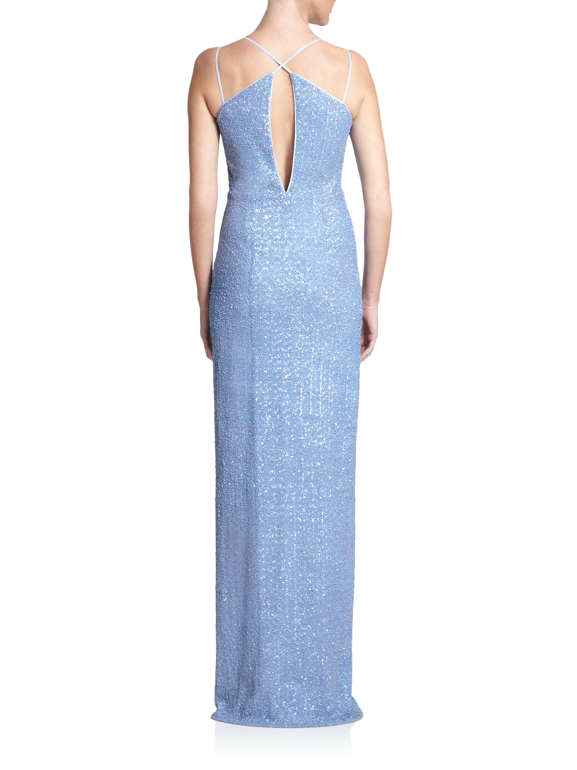 Lyst - Halston Sequined Tulle Gown in Blue