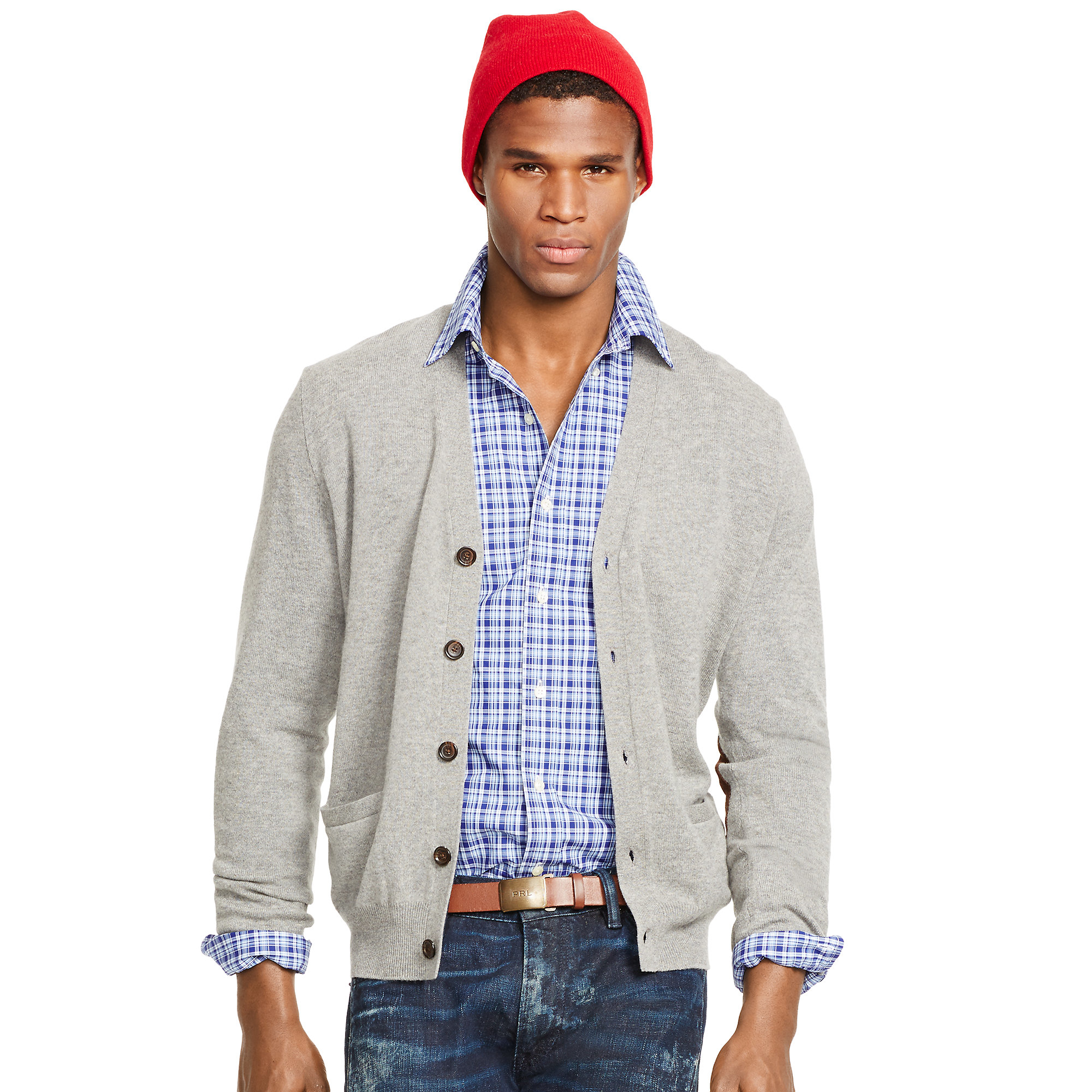Polo ralph lauren Suede-patch Wool Cardigan in Gray for Men (fawn grey ...