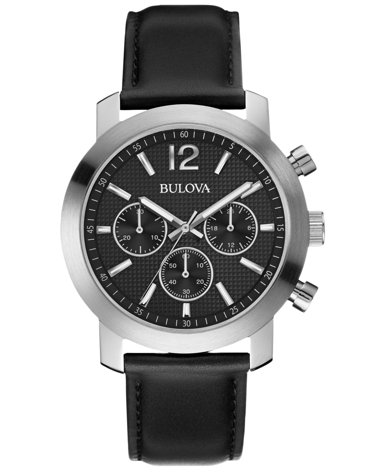 Bulova Men's Chronograph Black Leather Strap Watch 40mm 96a159 - A Macy