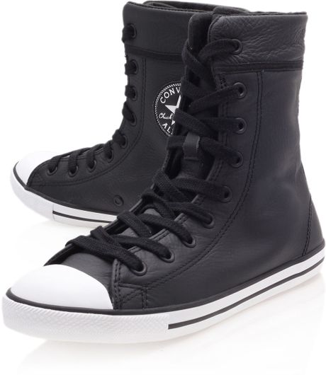 Converse Black Chuck Taylor Dainty Leather Hi Top Trainers in Black | Lyst