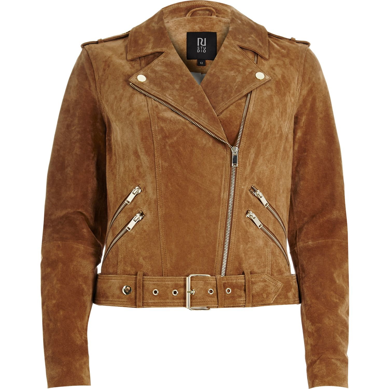 Lyst - River island Brown Suede Biker Jacket in Brown