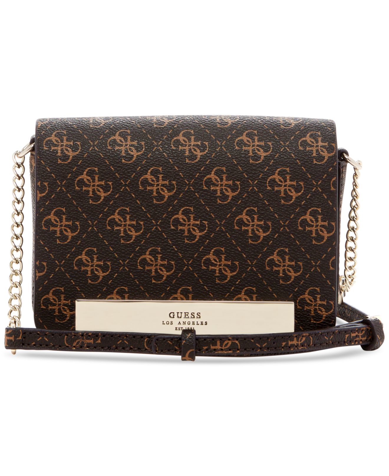Lyst Guess Isla Pee Flap Mini Crossbody Bag In Brown Gallery